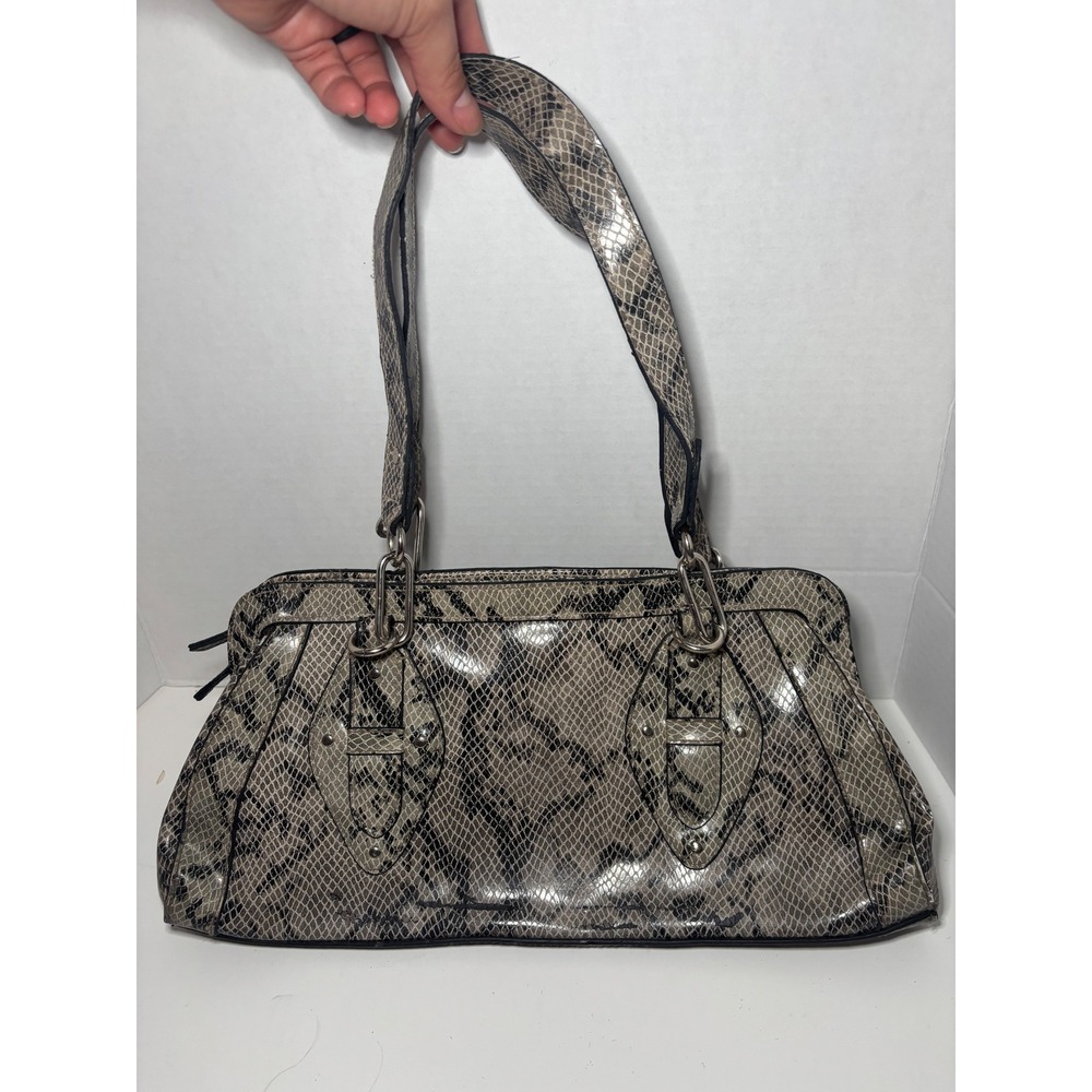Worthington Grey Snakeskin Print Shoulder Bag Silver Hardware Satchel Handbag